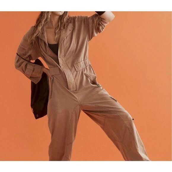 Free People FP Movement Fly High Aviator Cargo Utility Jumpsuit One Piece XS - Picture 1 of 14
